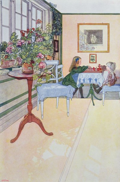 A Game of Chess by Carl Larsson